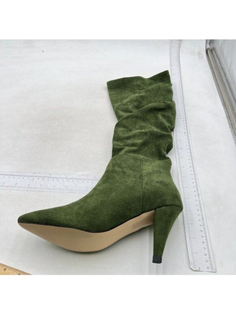 Knee High Boots Women Long Boots Slip on Boots Cone High Heel Pointed Toe Black